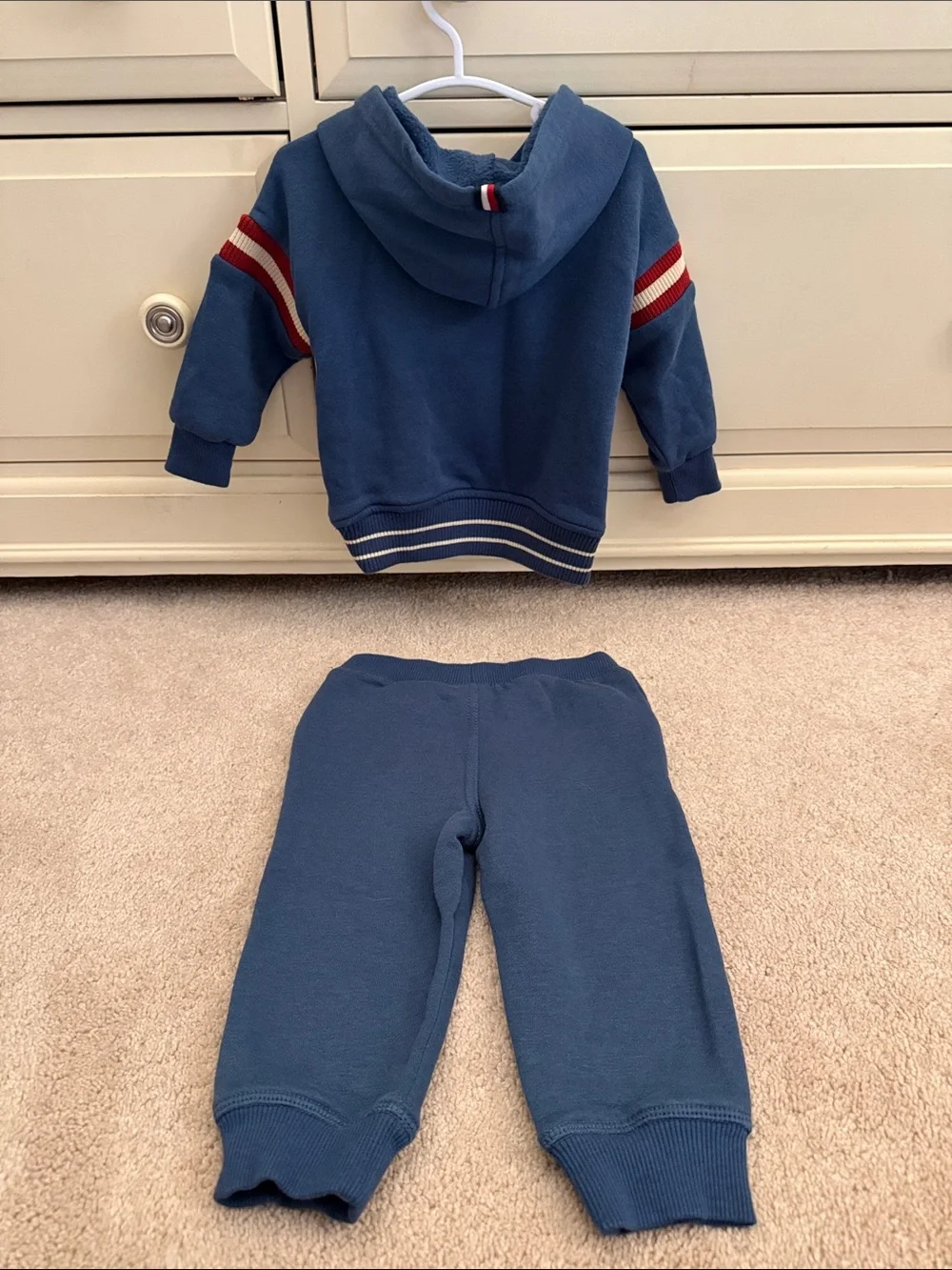 Tommy Hilfiger Blue Hoodie & Joggers Set with Red and Cream Stripes